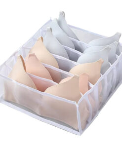 Clothes organiser with multiple compartments for neatly storing underwear, socks, bras, and scarves in drawers.